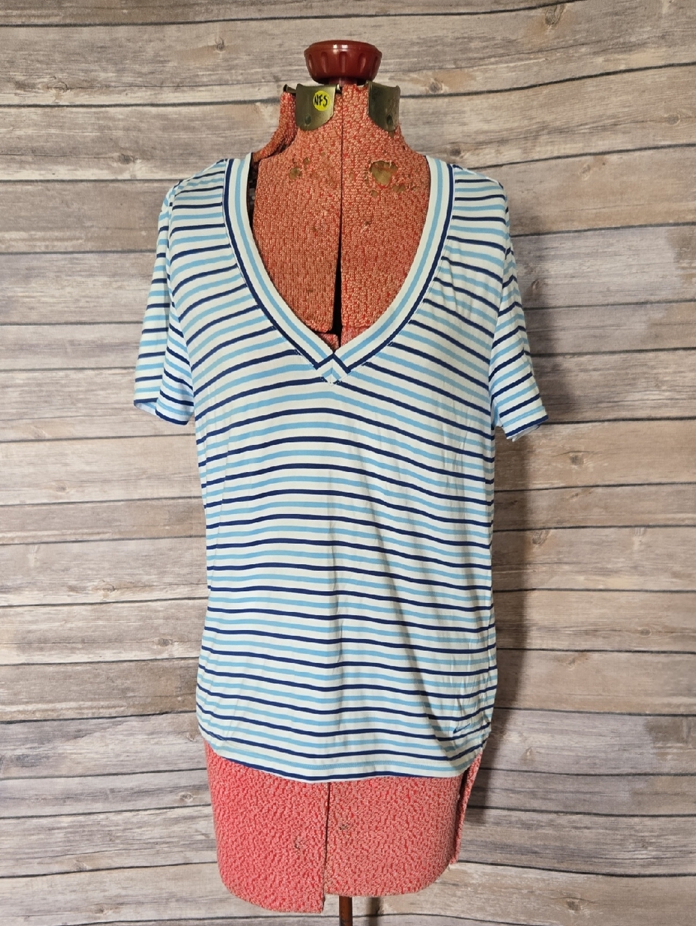 Nike Striped V-Neck Short Sleeve Dri-fit Tee